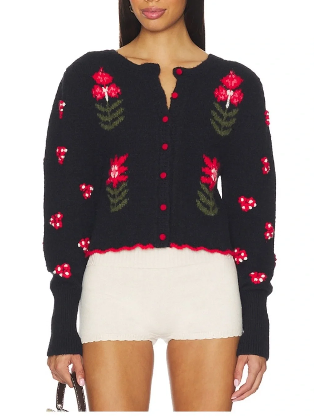 Free People Nonna Floral Jacquard Cotton Cardigan in Midnight Bloom